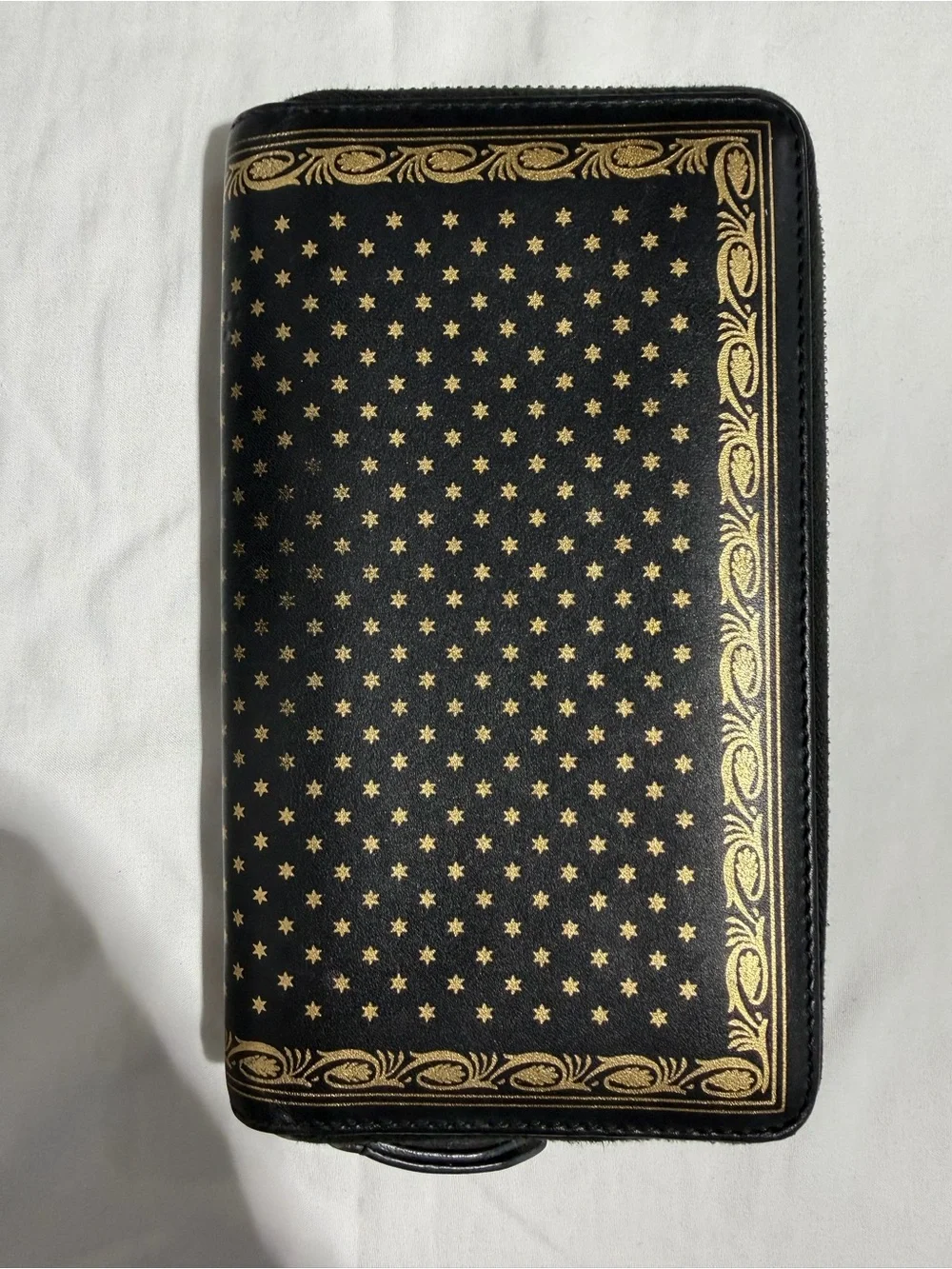 Gucci Black and Gold Zip-Around Logo Wallet
